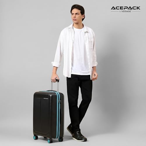 Image of ACEPACK Megatron Set of 2 (S+M) Cabin & Medium Size Hard-Sided Polypropylene Luggage - Lightweight Suitcases with Anti-Theft Zipper & Number Lock (Black + Teal)