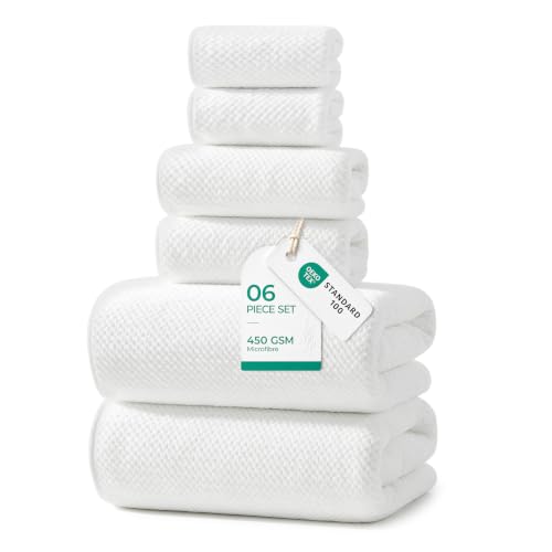 Image of REDKISS White Towels set of 6 - Large Microfibre Bathroom Towel set