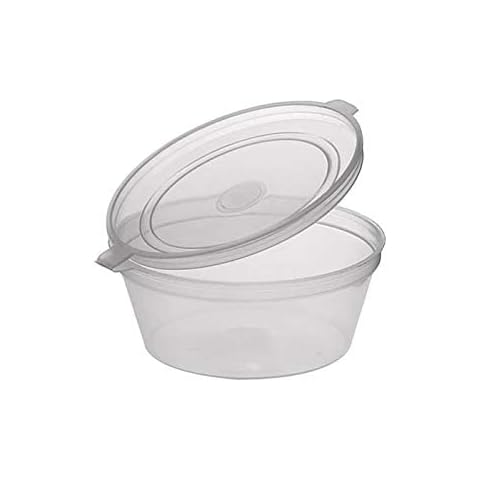 50 heavy duty disposable 2oz storage pots with hinged lids for takeaway deli condiments sauces dressings seasonings and other food storage microwave safe freezer safe (50 x 2oz pots and lids) Cover