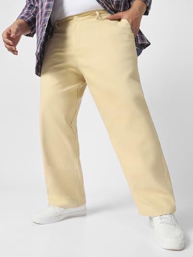 Image of Urbano Plus Men's Loose Mid Rise Baggy Fit Solid Chino Trousers Non-Stretchable