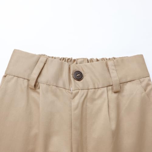 Image of HILEELANG Boys Chino Pants School Dress Pants Straight Leg with Pockets | Cotton Blend Fabric, Elastic Back Waist, Classic Chino Style, Side Pockets, Perfect for School Uniforms and Everyday Wear