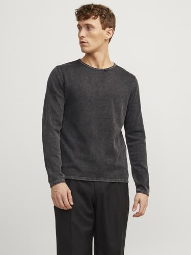 Pull jjeleo knit crew neck noos jack & jones gris caviar taille m homme