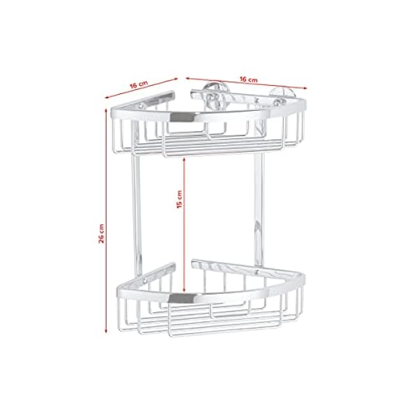 tesa Aluxx hörnhylla för badrum, högblank förkromad aluminium, självhäftande, 163 mm x 163 mm x 262 mm