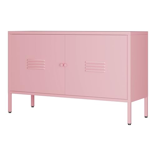 LINGZOE 2 Door Steel Storage Cabinet Pink TV Stand for