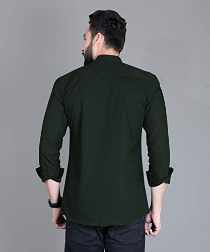 Image of Fifth Anfold Men's Pure Cotton Solid Color Mandarin Collar Full Sleeve Casual Wear Shirt, Office Wear for Men