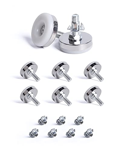 SPDYCESS 8 pcs M8 X 35MM Adjustable Levelling Feet, Screw-in Round Base Furniture Feet, Non-tilt Threaded Fixed Foot, Table Leg Extender Leveler, with 8 pcs 4-Pronged T Nuts, for Cabinet Desk Bed Legs