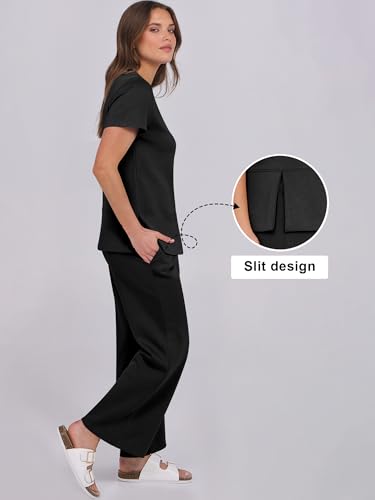 ANRABESS Women 2 Piece Lounge Sets Summer Travel Sweat Outfits Short Sleeve Wide Leg Casual Matching Tracksuits Clothes4