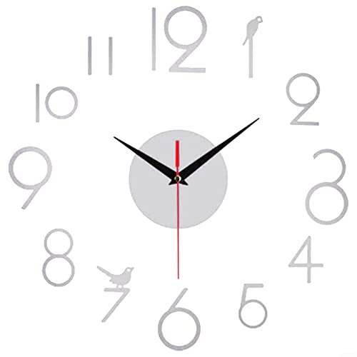 Reloj de pared silencioso 3D sin marco para decoración moderna del hogar con pegatinas de números personalizables y diseño ajustable (plata)