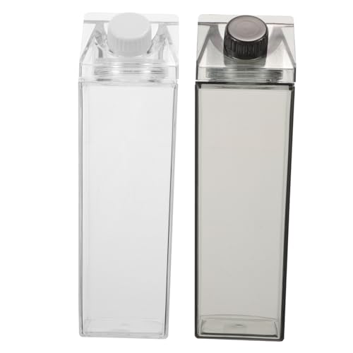 CIYODO 2 Piezas Botella de Leche Reutilizable de Negro Botella Cuadrada Transparente Portátil de Bebidas
