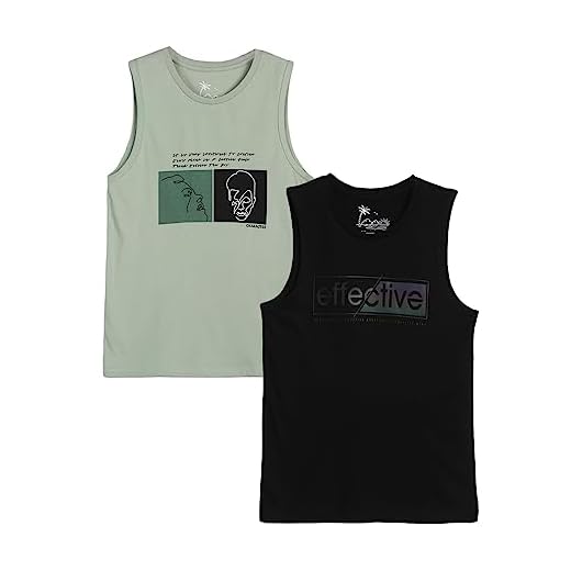 Alan Jones Clothing Boys Cotton Vest Sleeveless T-Shirt (Multicolor9_15-16 Years) Black, Green