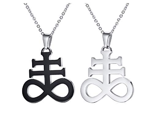 Blowin Silver Black Stainless Steel Church of Satan Satanic Leviathan Religions Cross Pendant Necklace, 22 Inch Chain (2pcs)