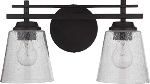 Craftmade 19616FB2 Drake Clear Seeded Glass Vanity Bath Lighting, 2-Light 120 Watts, Flat Black
