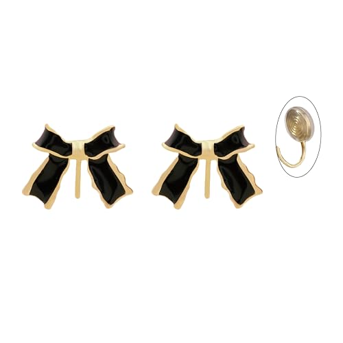Aretes de moño negro con clip para mujer, pequeños elegantes