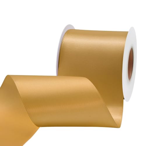 Image of Old Gold Satin Ribbon 3 inch X 15 Yards Polyester Ribbon for Gift Wrapping Very Suitable for Weddings Party Hair Bow Invitation Decorations and More