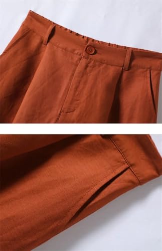 Short d'été en coton et lin orange taille haute et coupe droite pour femme M
