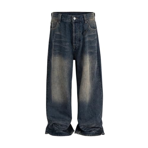 Men’s Mud Dye Straight Washed Gradient Jeans, Baggy Loose Fit, High Street Denim Trousers