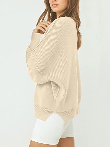Anrabess Pullover Sweaters For Women V Neck Long Batwing Sleeve Side Split Knit Casual Solid Color Jumper Tops 2023 Fall Winter Fashion Clothes 428-Kaqi-Xl #TOP3