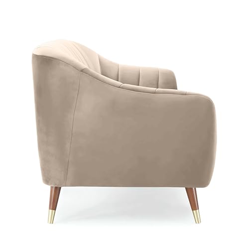 Image of AMATA Marino Solid Wood 3+2 Seater Cream Suede Velvet Sofa Set with Two Cushions Perfect for Home Office Guests Living Room (04 Cream, 3+2 Seater)(03 Year Warranty)