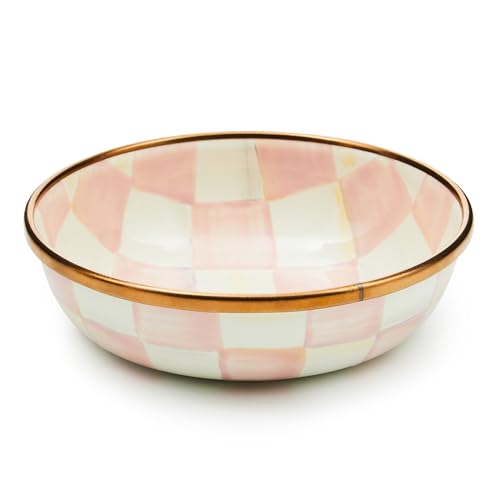 MACKENZIE-CHILDS Enamel Relish Dish, Small Serving Bowl for Entertaining, Pink-and-White Rosy Check