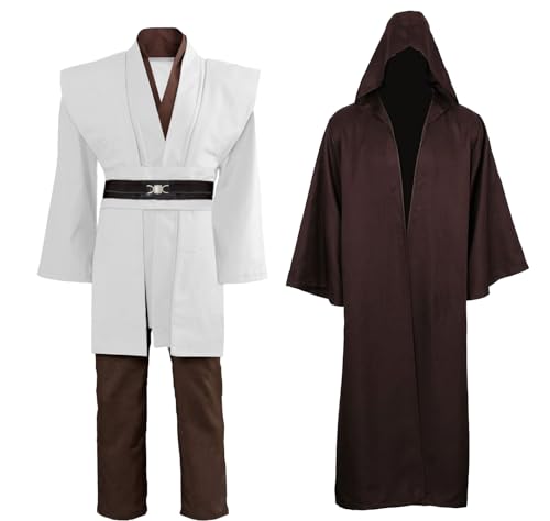 Bichingda Kostüm für Erwachsene, Tunika-Kostüm, Ritterumhang, braun, Jedi-Kapuzenmantel, Weste, Hemd, Hose, Anzug, Outfits für Halloween