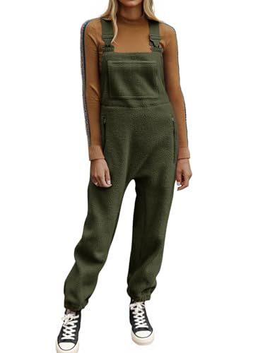 Mono de forro polar cálido para mujer, overoles casuales sueltos con bolsillos, forro polar verde con licencia oficial de star wars silent one crew., Large