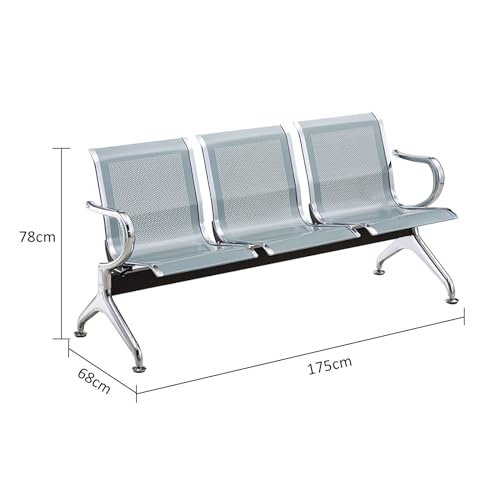 Modern Metal Airport Reception Bench with Armrest and Backrest Waiting Room Chairs for Business Office Hospital Bank 3 Seat