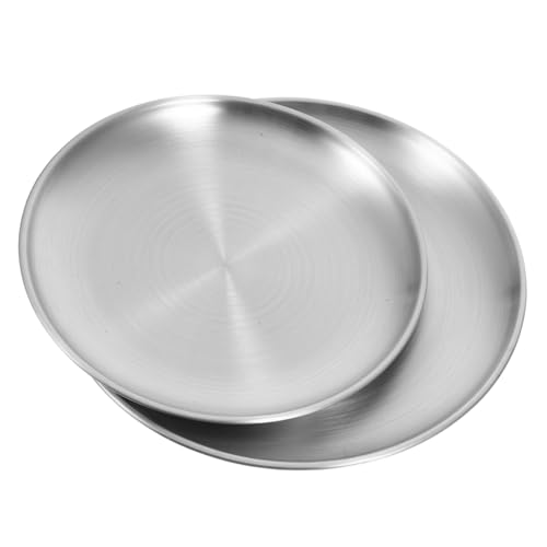Unomor 2pcs Stainless Steel Plates Unbreakable Dinner Dishes for Lightweight Metal Serving Plates for Camping Kitchen and Parties