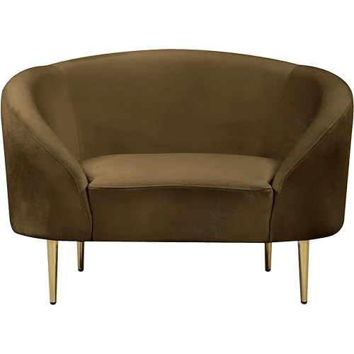 Image of Rosewood Luxury Curved Sofa in Premium Velvet-Fabric | Solid Wood Structure | High Density Foam | Sturdy Golden Legs | Comfortable & Stylish Couch for Modern Living Room (Brown, 1 Seater)