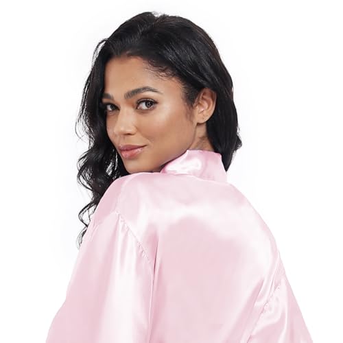 Image of Women's Short Satin Robes Lightweight Silky V-Neck Sleepwear Wedding Bridal Party Bride Bridesmaid Bathrobes