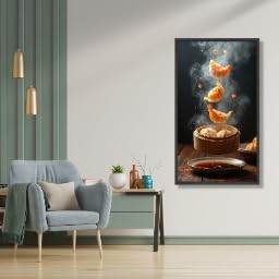 Toile raviolis vapeur tableau abstrait grand format 65 x 120 cm
