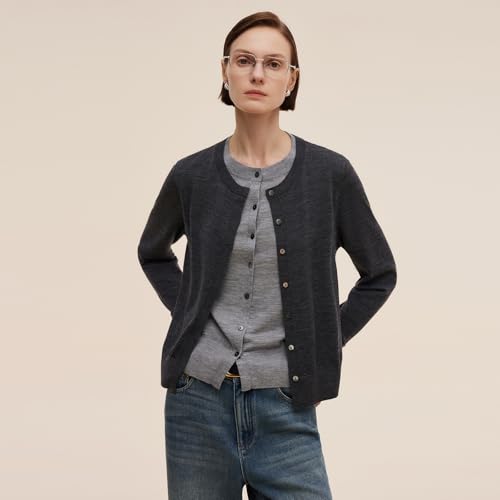 Image of GOELIA Pure Cashmere Wool Cardigans Womens Sweaters Trendy Long Sleeve Button Down Cozy Loose Fit Knit Going Out Tops