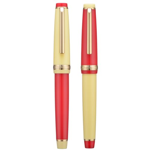 Stylo-plume Jinhao 82 lot de 2 résine rouge et jaune avec convertisseur plumes EF et F dorées