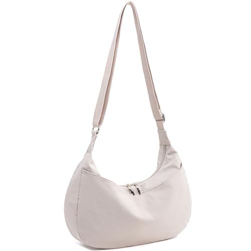 Bolsa tiracolo leve de nylon para mulheres, bolsa tiracolo com vários bolsos, Hobo Luna, bolsa de ombro feminina para viagens, Branco A-off, Medium