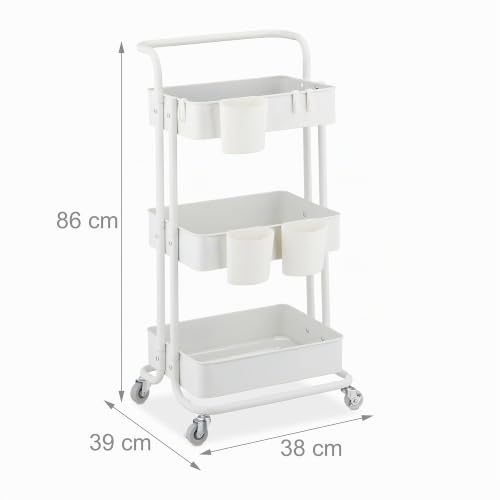 Mueble auxiliar de metal blanco camarera estable con baldas de rejilla 5