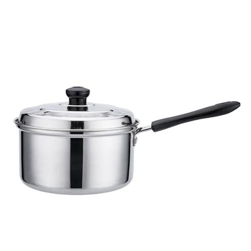MCMUZKZS Antiadherente con Tapa, Olla de Acero Inoxidable para Leche, Resistente a Los Arañazos, con Mango Largo, Ideal para Cocinas de Casas de Té, 14CM