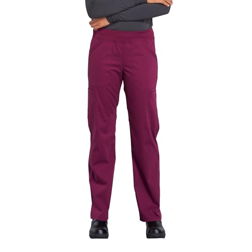 CHEROKEE Workwear Professionals Women Scrubs Pant Mid Rise Straight Leg Pull-on Cargo WW170, S, Wine