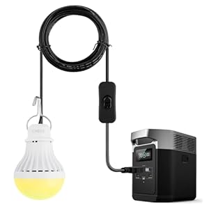Onite USB LED Light Bulb, Emergency Backup Lighting for Camping, Garage, Power Outage Preparedness, for Portable Power Station & Solar Panel, Outdoor Lantern with Hook & 8.4ft Cord, Warm White (1)