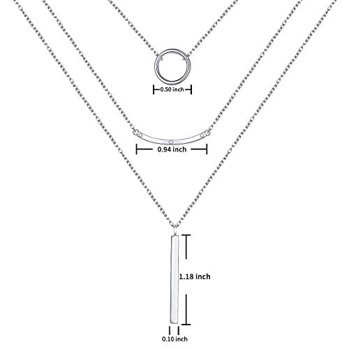Jzmsjf Layered Necklace S925 Sterling Silver 3 Multi Layer Boho Necklace With Circle Bar Cz Pendant Chic Fashion Gift For Women Wife Girlfriend #TOP6