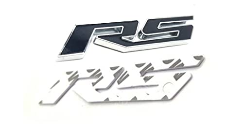 Image of 2 PC Premium 3D Metal RS Emblem Logo RS Badge Sticker Decal Fender Side Trunk Rear Badge Sticker Car /SUV /Truck (Black Silver Border)