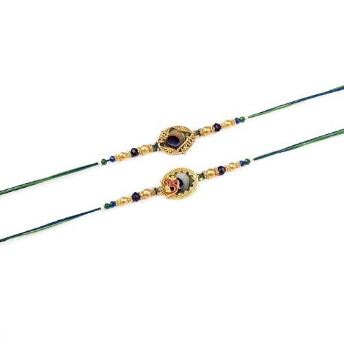 Image of Traditional Handmade Beaded Rakhi For Raksha Bandhan| Hand Bracelet For Brother| Wrist Band For Bhaiya & Bhabhi | Trendy Combination Designs Protective Thread Combo-Set Of 2