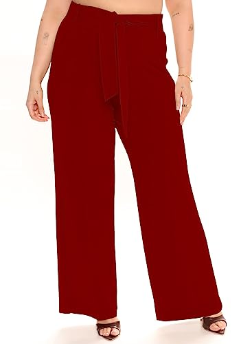 Image of FRAULEIN Women's Western Stylish Trousers Relax Fitting Belted Wide Leg [S - 5XL] Size Pants