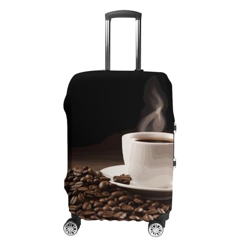 Coffee Cup And Coffee Beans Printed Luggage Cover Protector, Fits 18-32 Inch Luggage