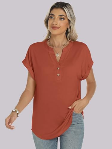 Image of ANRABESS Womens Short Sleeve Henley Tops V Neck Dressy Casual Blouses Summer Trendy Tee Shirts 2026 Vacation Fashion Clothes