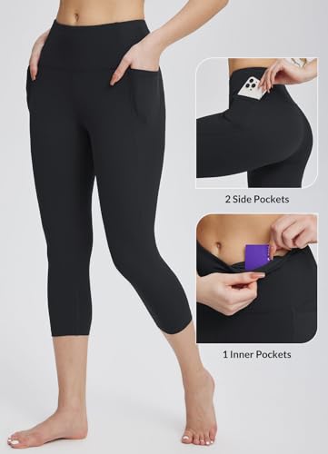 Baleaf BALEAFABH1680808319WA Women'S Yoga Capri Leggings With Pockets Plus Size High Waisted Workout Running Gym Casual Capris Pants Black M thumb #4