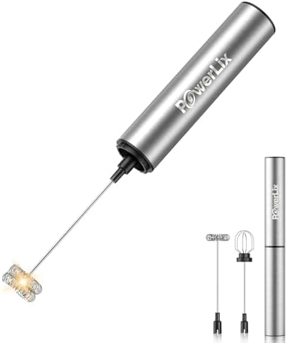 POWERLIX Pro 3-in-1 Elektrischer Milchschäumer Handheld - USB-C Wiederaufladbar, 10.000 U/min Schnellschaum, Abnehmbare Aufsätze für Latte Macchiato/Cappuccino/Eischnee, Tragbarer