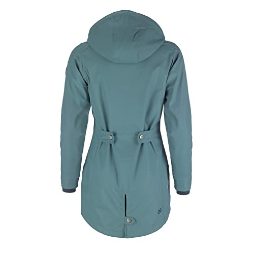 Dry Fashion Damen Regenmantel Kiel - Frauen Regenjacke Damen Jacke mit verstellbarer Kapuze Lang Winddicht Wasserdicht in Petrol Größe 52