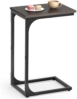 VASAGLE C-Shaped End Table, Small Side Table for Couch, Sofa Table with Metal Frame for Living Room, Bedroom, Bedside, Chestnut Brown and Black