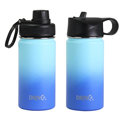 Image of Drinco Stainless Steel Water Bottle Spout Lid Vacuum Insulated Double Wall Water Bottle Wide Mouth Leak Proof Keep Cold Sport Camping Hiking (14oz Morning Sky Blue)