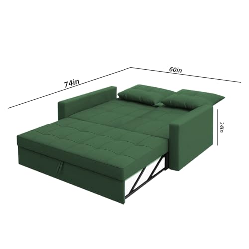Image of Emilio 2-Seater Sofa Cum Bed for Living Room, Office & Home with Center Table | Premium Fabric Pull-Out Sofa Set with 1 Year Warranty | Space Saving Convertible Sleeper Sofa | Green Colour