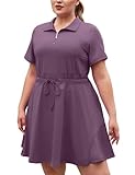 Tanst Sky Plus Size Workout Dress Short Sleeve for Women,Womens Half Zip Golf Dresses with Shorts Drawstring Apparel Ladies UPF 50+ Quick Dry Tennis Pickleball Activewear Purple 4XL